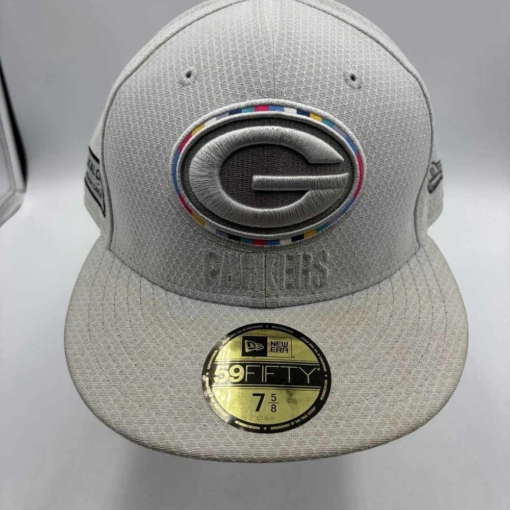 New Era Green Bay Packers NFL Crucial Catch Intercept Cancer Fit Hat Gray 7 5/8